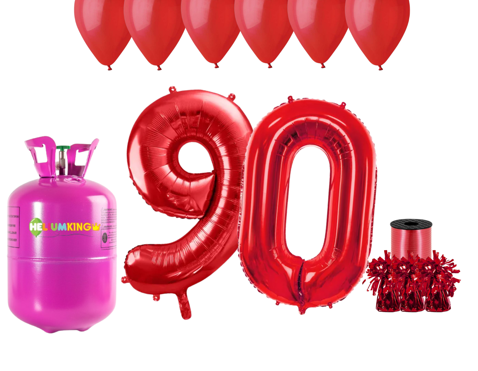 Hélium parti szett 90. szülinapra piros színű lufikkal