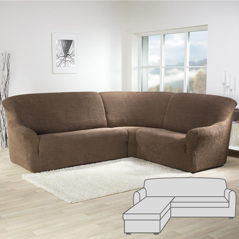 Capas super elásticas sofá de tabaco GLAMOUR com otomano à esquerda (largura 210 - 270 cm)