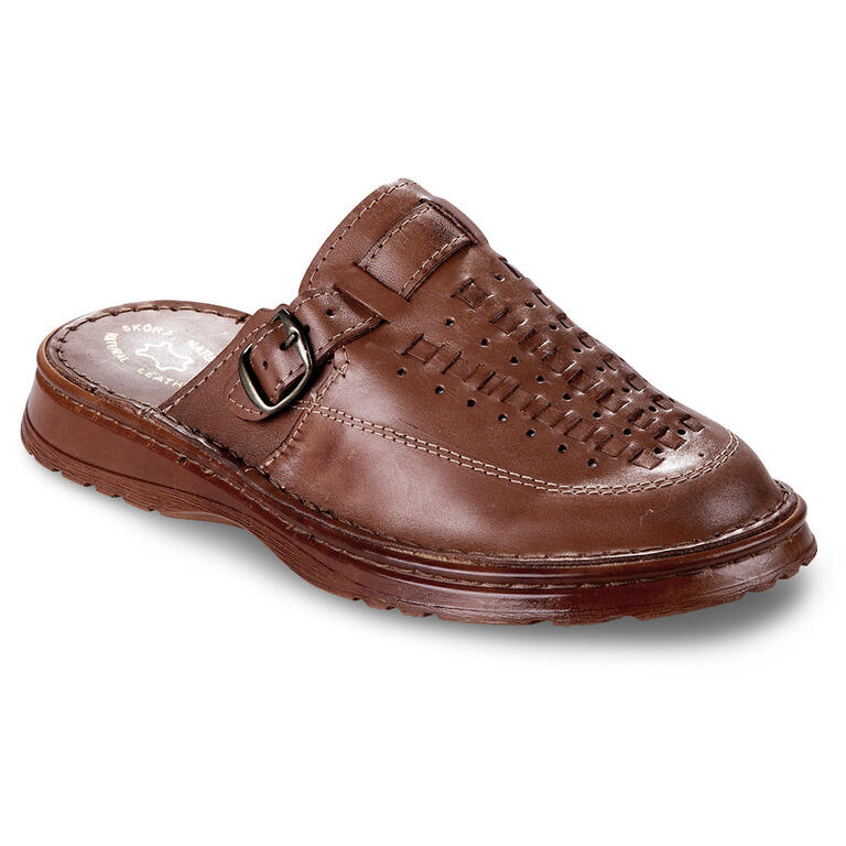 Domáce kožené papuče pre mužov v hnedej farbe veľkosť 41