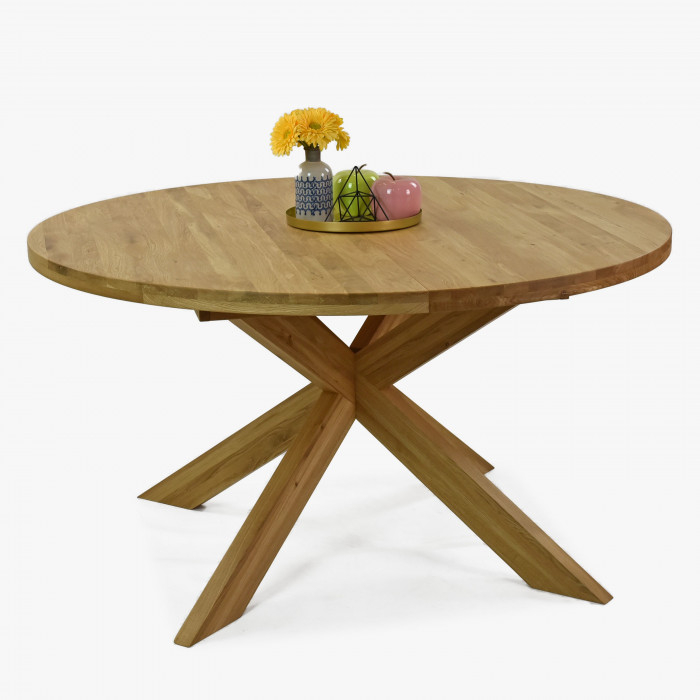 Tavolo rotondo pieghevole realizzato in legno di quercia massello, Holger 120 cm