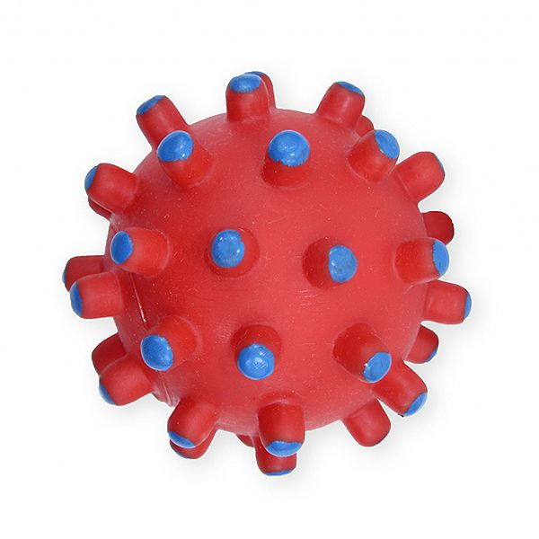 Jucărie pentru căței - minge din vinil cu țepișori, roșie - 11cm