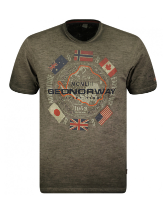 GEOGRAPHICAL NORWAY - khaki tričko - odtieň vášho dobrodružstva v štýle M Khaki