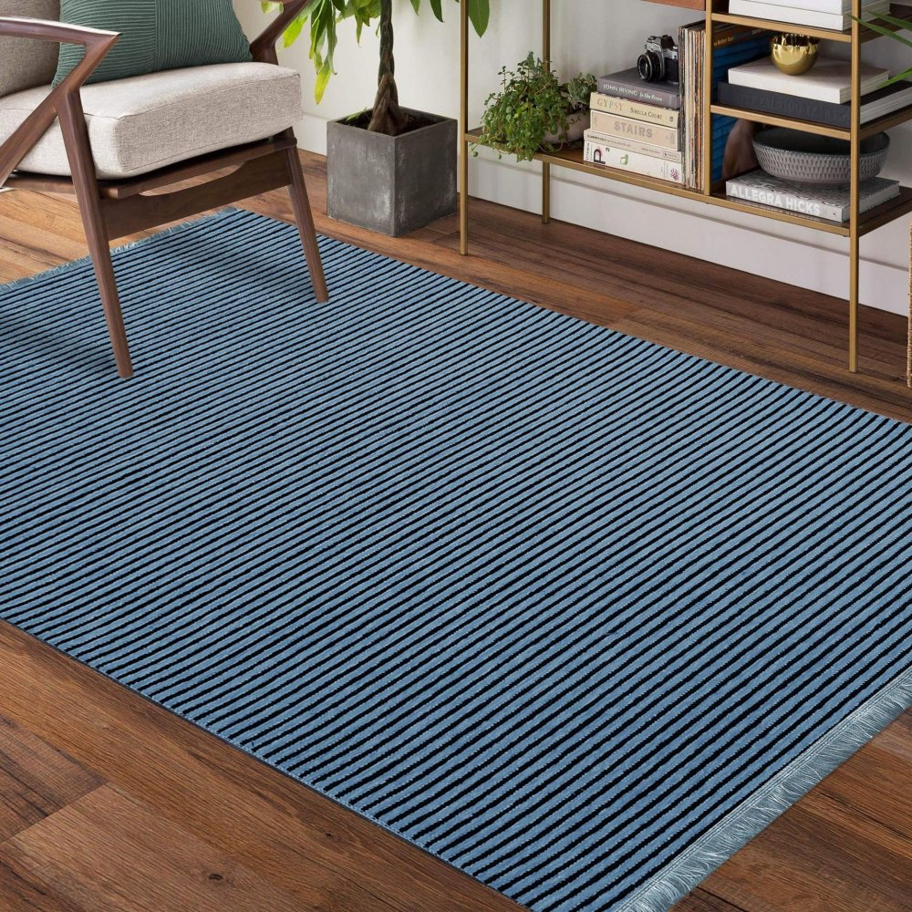 Blauer rutschfester Teppich geeignet für den Flur Breite: 120 cm | Länge: 180 cm