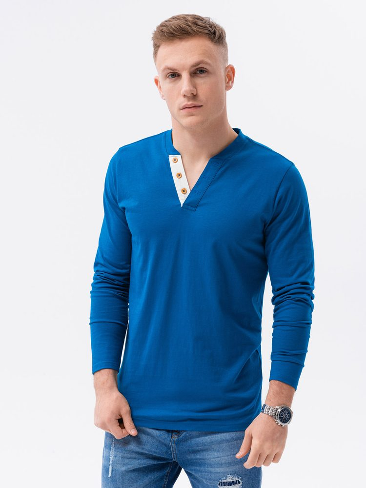 Pánske tričko s dlhým rukávom v modrej farbe