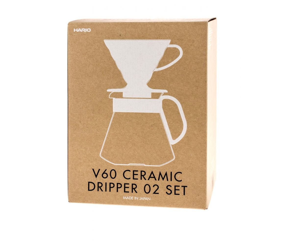Ceramic dripper Hario V60-02 set with pot and filters