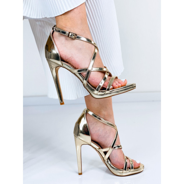 Women's elegant gold sandals with thin heel