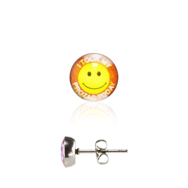 Jewelry Eshop - Stainless steel earrings - yellow smiley I6.30