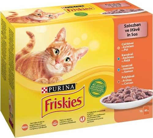 Friskies hrană pentru pisici la plic - pui, rață, somon și curcan în sos 12 x 85 g