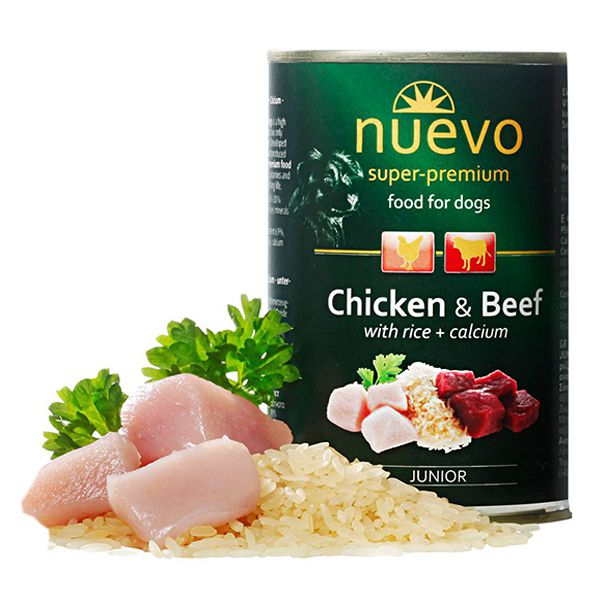 Conservă NUEVO DOG Junior Chicken & Beef 400 g
