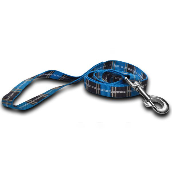 Lesă din nailon pentru câini - model ecosez, culoare albastru 2 x 120 cm