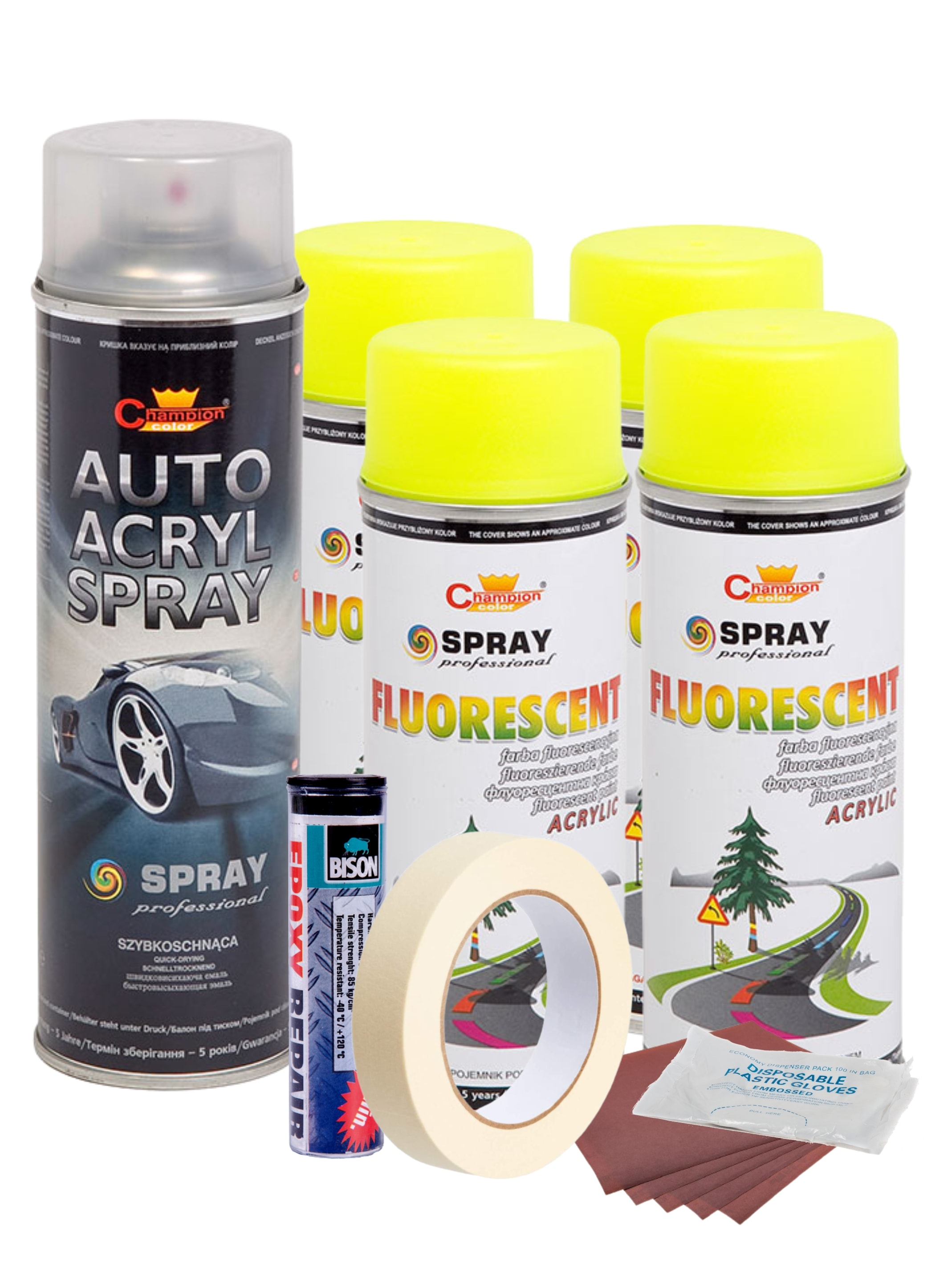 Complete kit for repairing and painting wheels in Fluorescent Yellow color, V4
