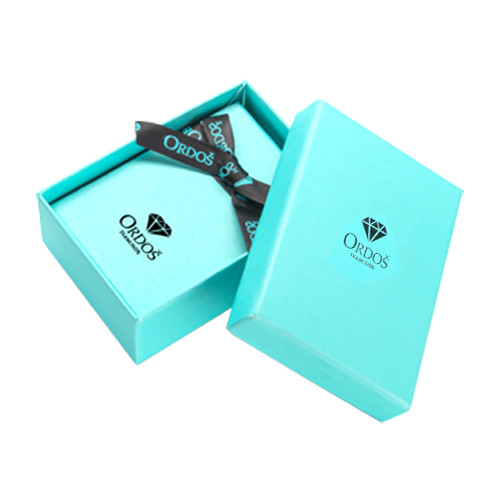 Dárková krabička na diamantové šperky - obdélníková, tyrkysová s logem a černou mašlí