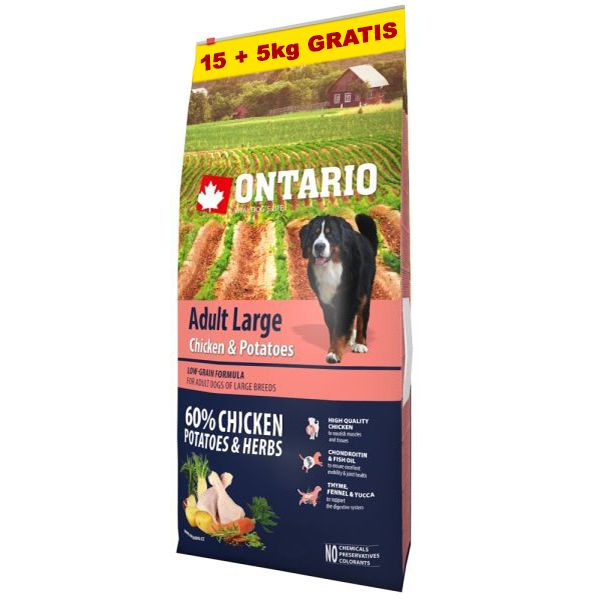 ONTARIO Adult Large - chicken & potatoes 15+5kg GRATIS
