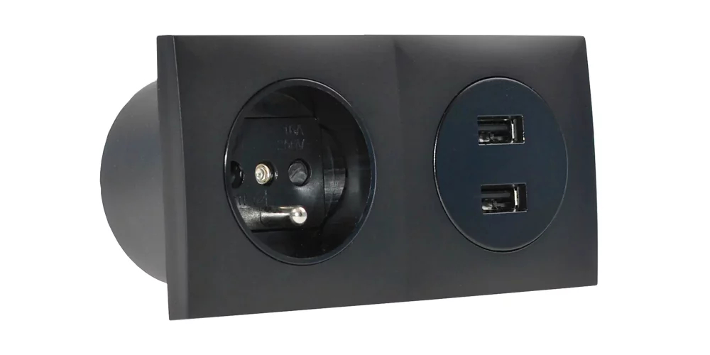 Bloc de prize ALTR îngropat în culoarea neagră, 1x priză 250V + 2x încărcător USB-A, cablu 1,5m