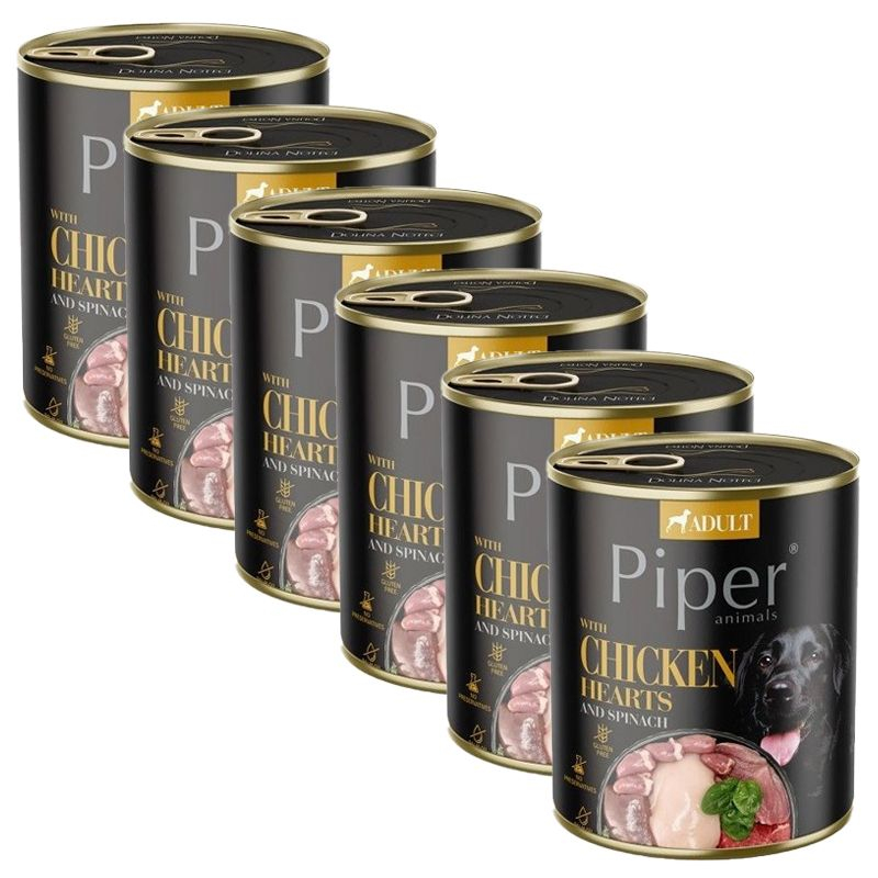 Conservă Piper Adult cu inimi de pui și spanac 6 x 800 g