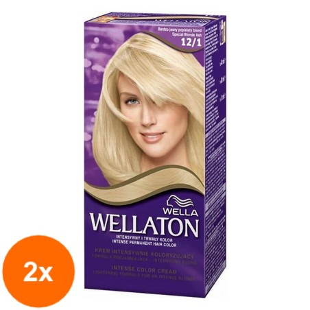 Set 2 x Vopsea de Par Permanenta Wella Wellaton Intense Color Creme 12/1 Blond Cenusiu Special, 110 ml...