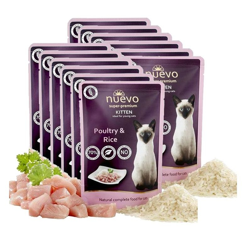 NUEVO CAT Kitten Poultry & Rice alutasakos macskaeledel 12 x 85 g