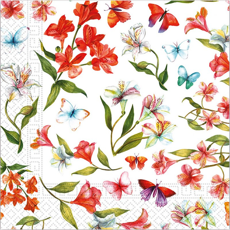 Papierové obrúsky 33x33cm 3-vrstvové kvety a motýle 20ks