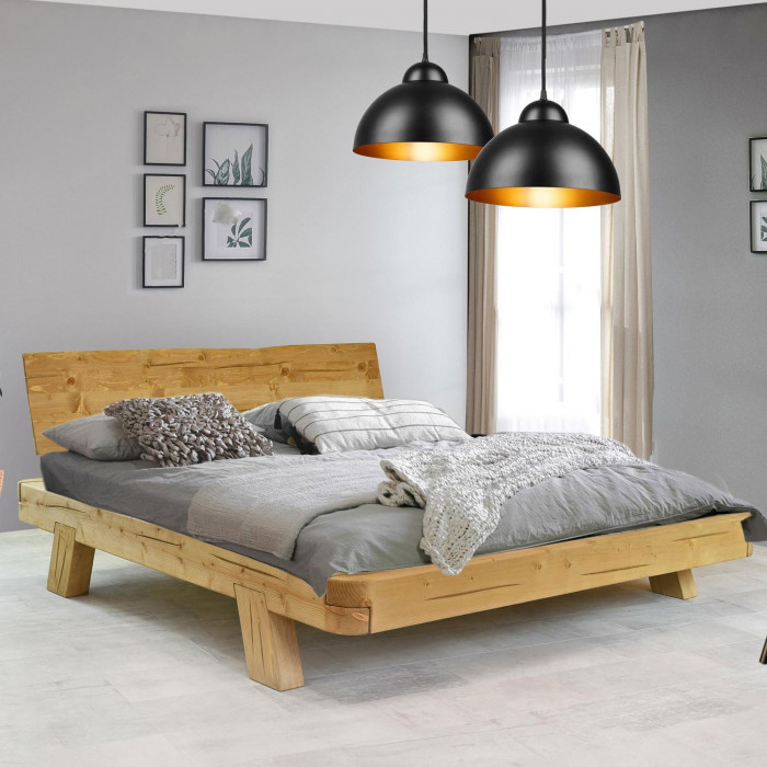 Säng tillverkad av trästockar MIA gran, avrundade hörn 160 x 200 cm