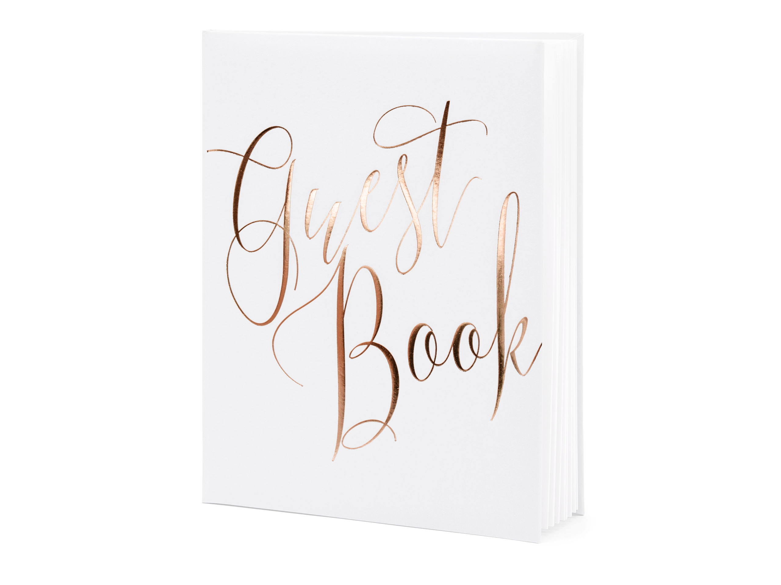 Guest book with rose gold letters