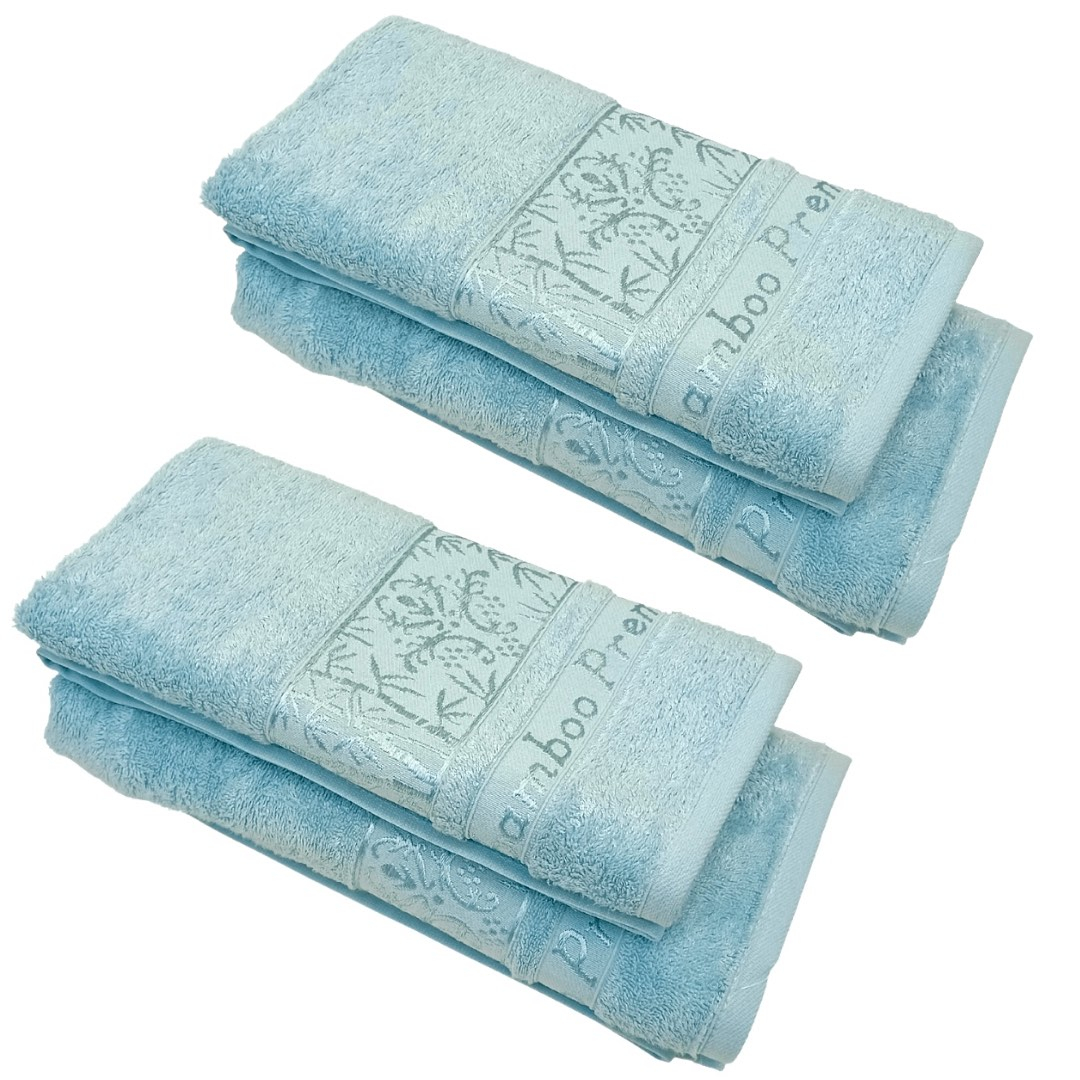 Set of 4 light blue bamboo towels and hand towels TiaHome
