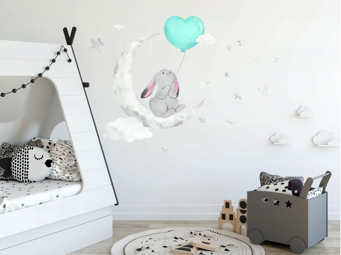 Beautiful children's wall sticker for a boy with a cute bunny in love