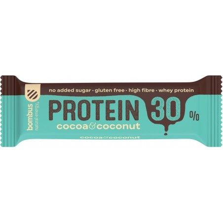 Baton Proteic cu Cacao si Nuca de Cocos, 30% Proteine, 50g Bombus...