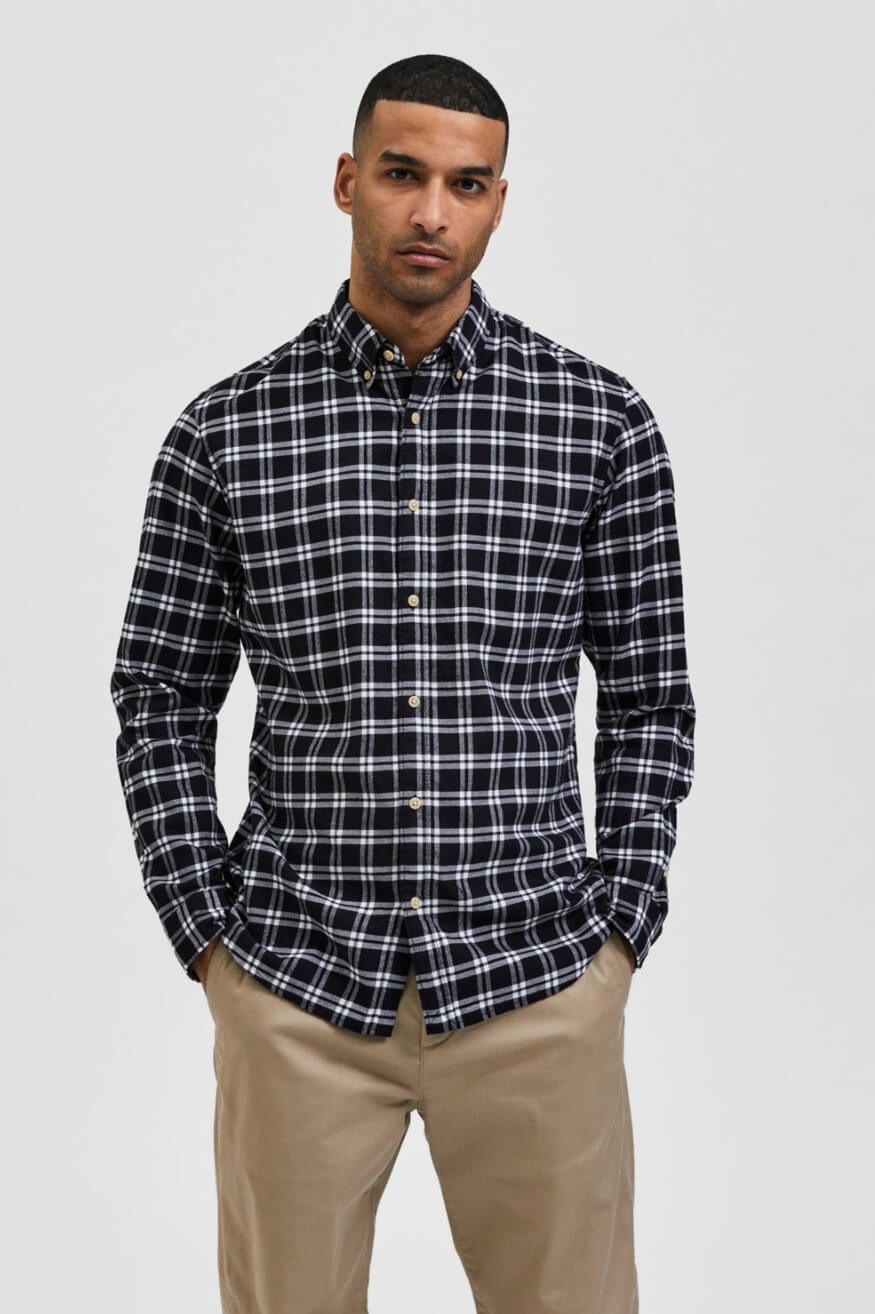 Selected Homme Men's Flannel Shirt Black Checkered