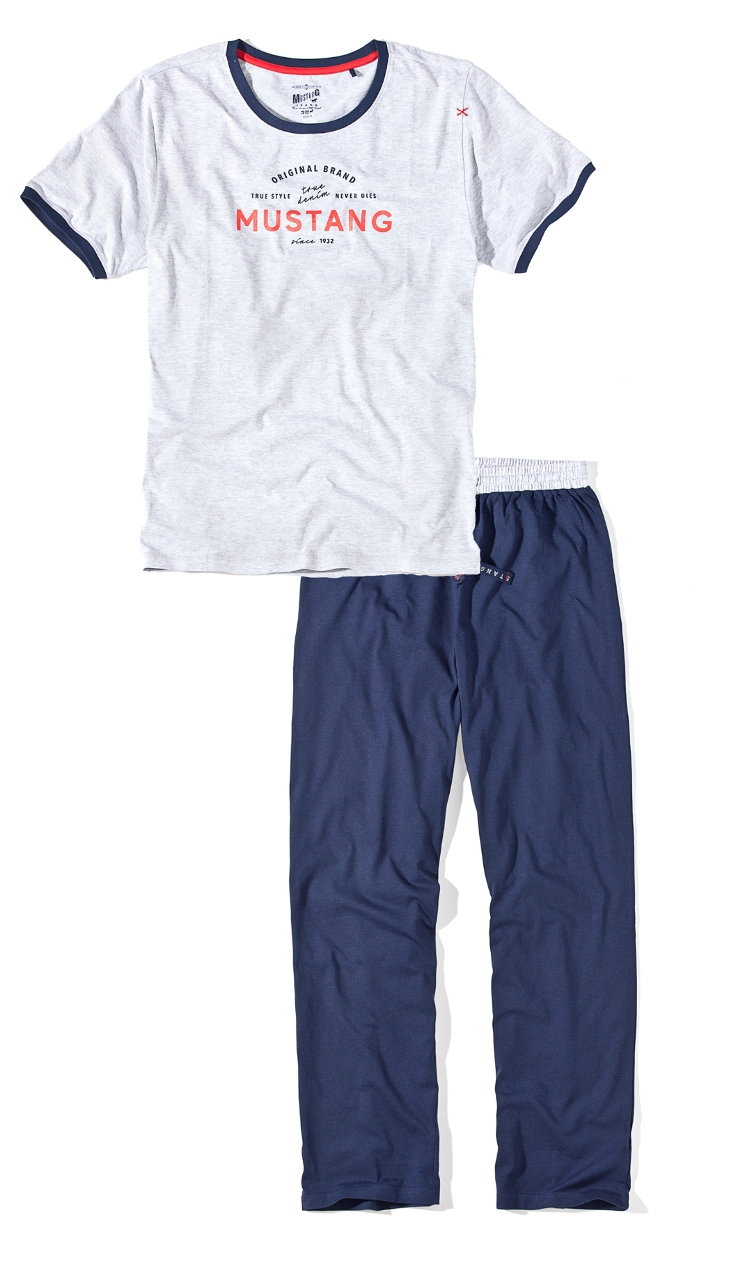 Férfi pamut pizsama fehér kék MIKA - póló + rövidnadrág