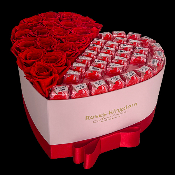Box s cukríkmi a ružami Raffaello