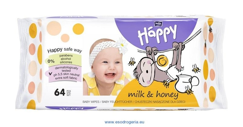 BELLA HAPPY Milk & Honey, Detské vlhčené obrúsky 64 ks - Milk & Honey