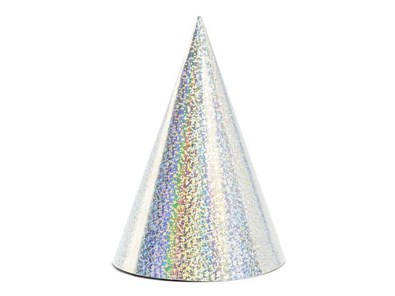 Party hats - holographic silver 6 pcs
