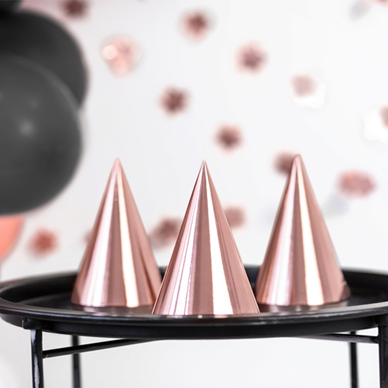 Party hats - holographic gold-pink 6 pcs