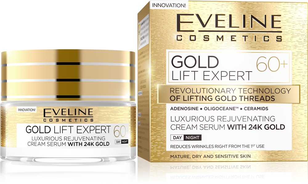 Eveline Cosmetics EVELINE Gold Lift Expert 60+ luxusný spevňujúci krém-sérum s 24k zlatom