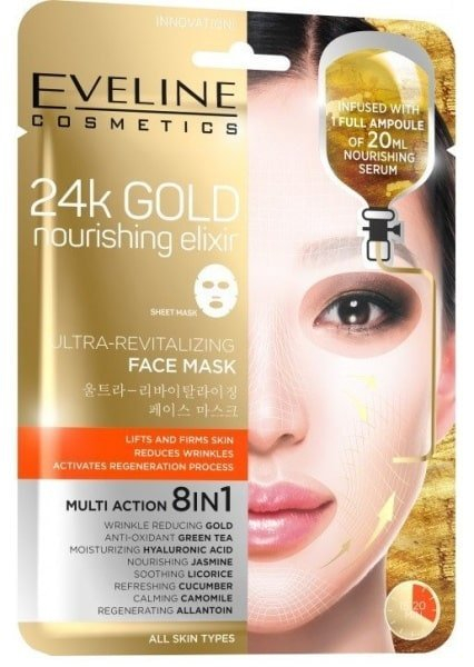EVELINE Ultra 24k Gold revitalizujúca a vyživujúca látková maska 1 ks - 24k gold