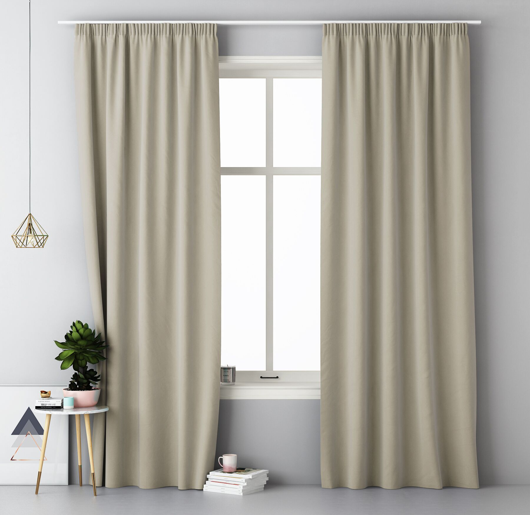Curtain with gathering tape in beige color 140 x 250 cm