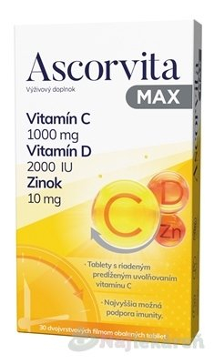 ASCORVITA MAX vitamín C, D a zinok 30 tabliet