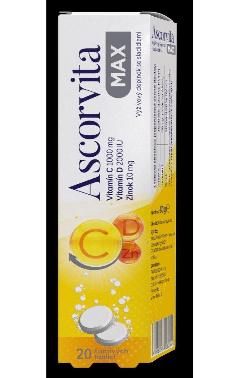 Ascorvita MAX vitamín C, D a zinok 20 šumivých tabliet