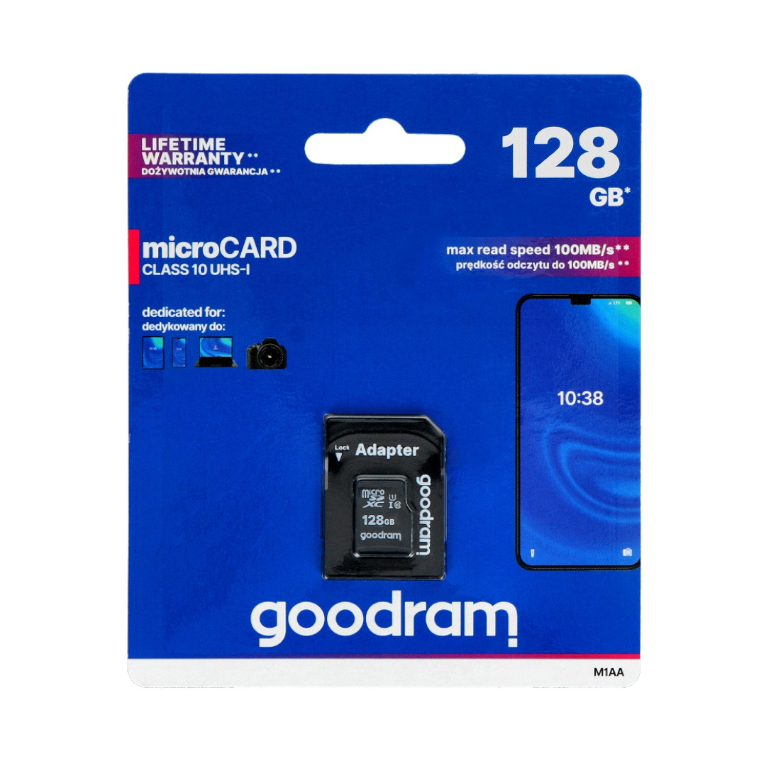 Goodram M1AA microSD Memory Card 128GB 100MB/s UHS-I Class 10 with Adapter