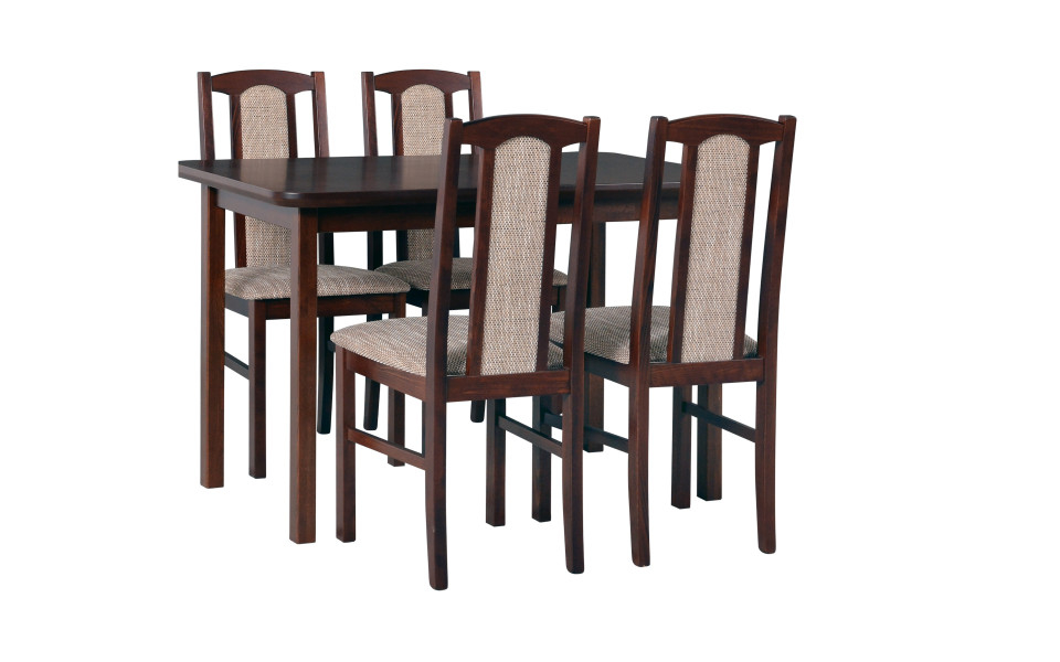 Extendable table 120x150cm with 4 upholstered chairs, mb-13 max5 and s-37 boss7 o2, walnut, solid wood, fabric