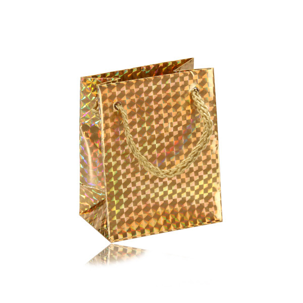 Papírová dárková taštička holografická - zlatá barva, hladký lesklý povrch