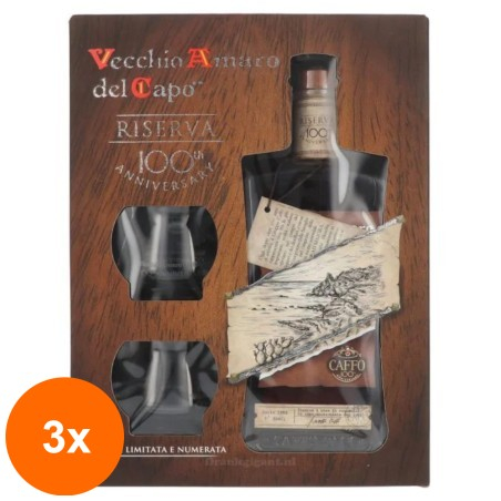Set 3 x Vecchio Amaro Del Capo Riserva, Caffo, Digestiv 37,5% Alc., 0.7 l + 2 Pahare Cadou...