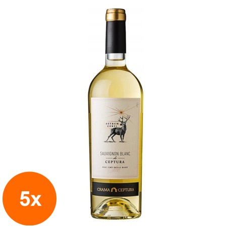 Set 5 x Vin Astrum Cervi Ceptura Sauvignon Blanc, Alb Sec, 0.75 l...