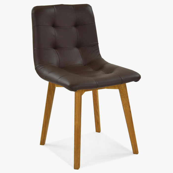 Oak chair with dark brown leather, Leonardo