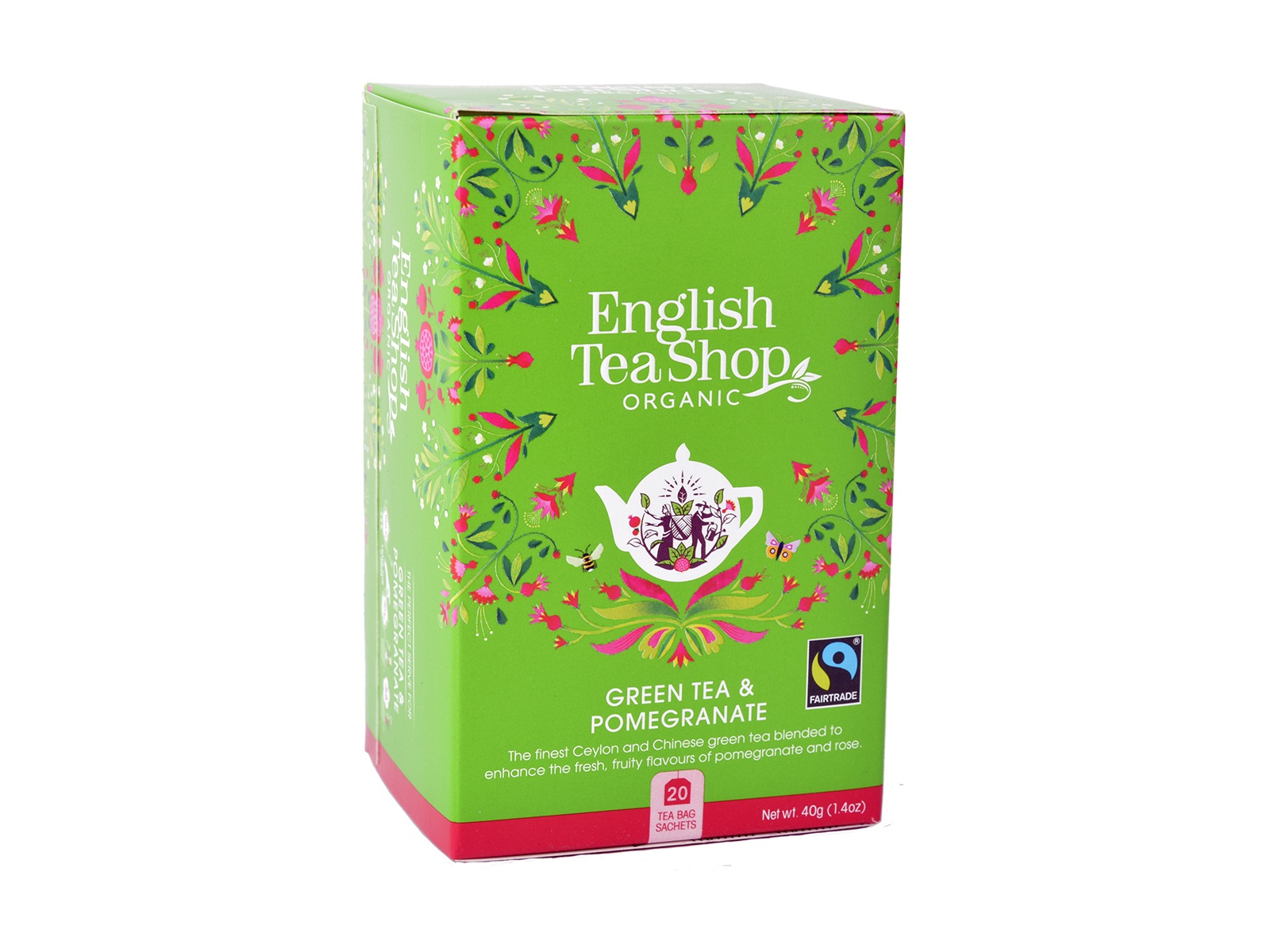 English Tea Shop Čaj zelený BIO s granátovým jablkem a růžovými lístky 20 nálevkových sáčků 40g