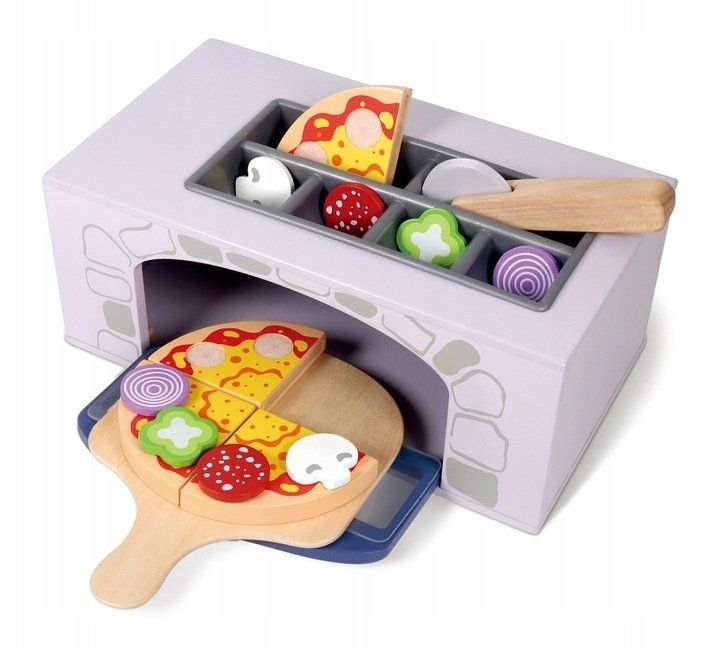 Eco Toys Dřevěná pizza pec + kuchyňské doplňky (Dřevěná hračka)