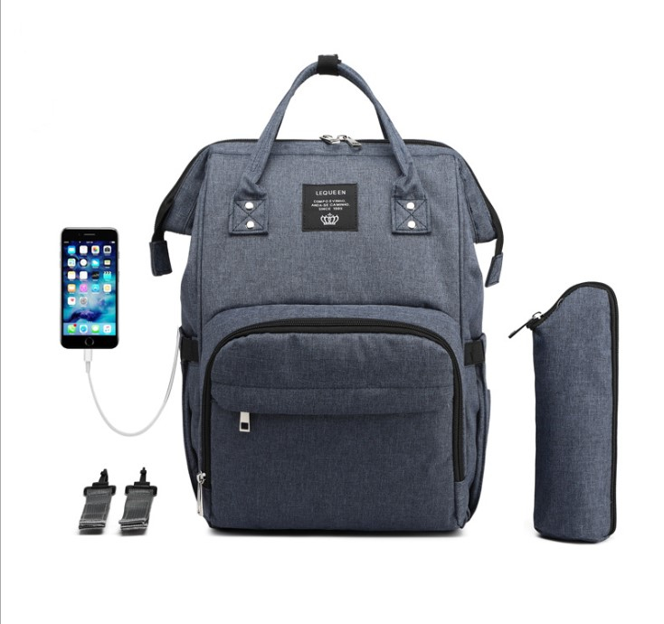 LEQUEEN Multifunkční batoh na kočárek se zabudovaným USB portem - modrý