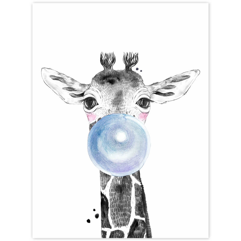 Väggmålning - Giraff med blå bubbla