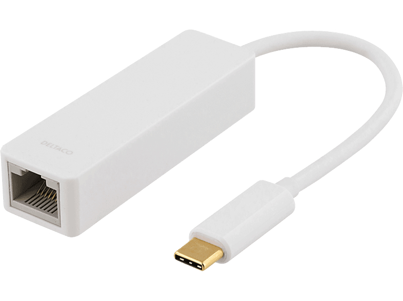 Deltaco USB 3.1 Nätverksadapter, Gigabit, Rj45, USB 3.1 Typ C hane - Vit