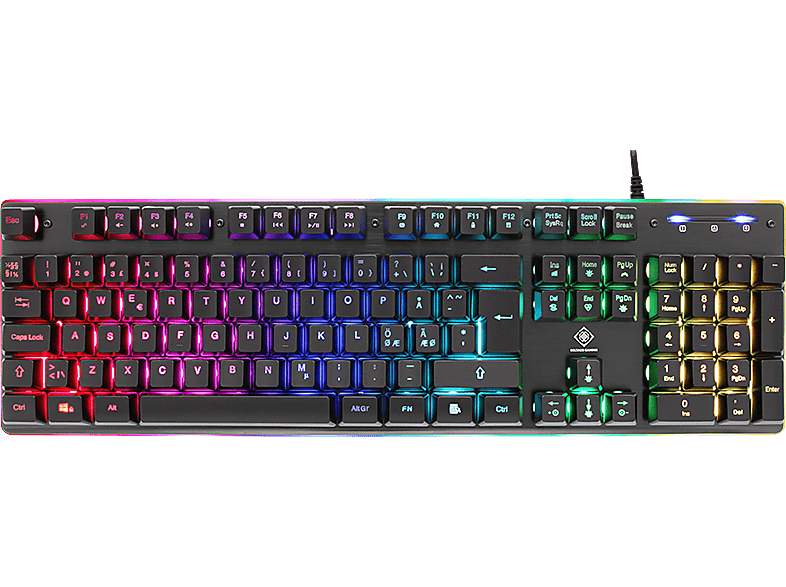 Deltaco Gaming RGB-tangentbord, 105 tangenter, nordisk layout, membranbrytare, orange LED belysning, Usb, svart/RGB